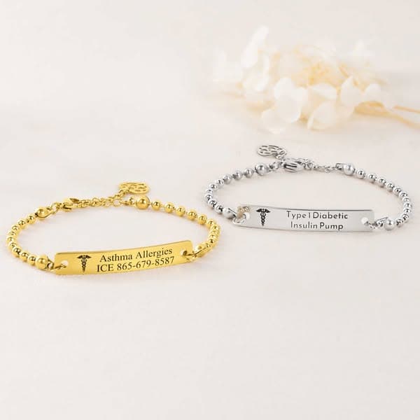 Personalized Engraved Medical Alert Bracelet, Medical ID Emergency Contact Adjustable Bead Chain Bracelet, Gift for Her/Mom/Grandma/Women/Patients