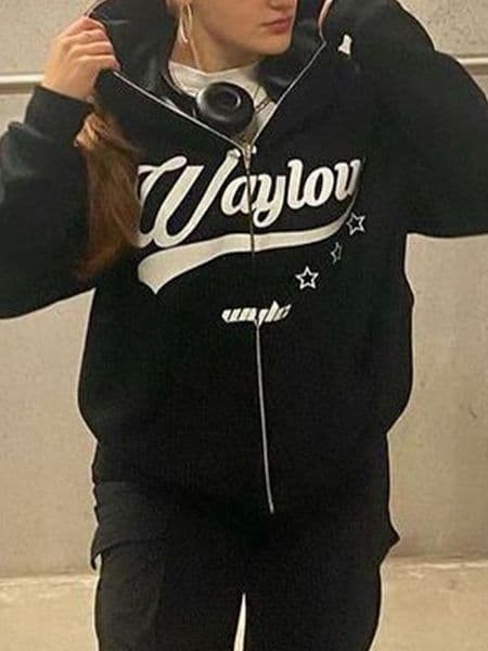 Star Letter Print Loose Hoodie