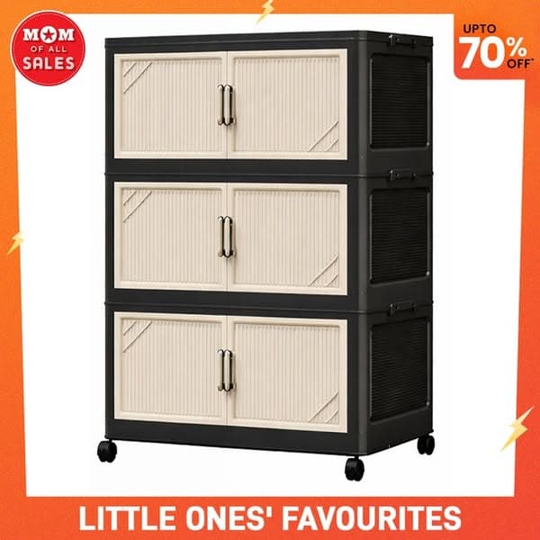 House Of Quirk Multi-Tier Foldable Storage Box with Wheels Durable Plastic Wardrobe Organizer for C…
