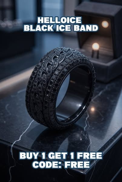 Iced Out Black Cuban Link Spinner Ring - RINGS | Helloice