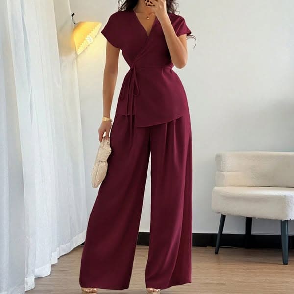 2Pcs/Set Women Solid Color Fashion Office & Daily Wear Multi-Functional Flare Pants, Multi-Pocket High Waist Stretch Drawstring Bootcut Leggings