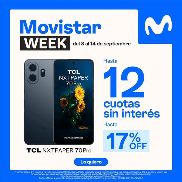 Disfrutá de 12 cuotas sin interés, hasta 17% OFF y envíos a todo el país.
📲 Conseguilos en Movistar.
