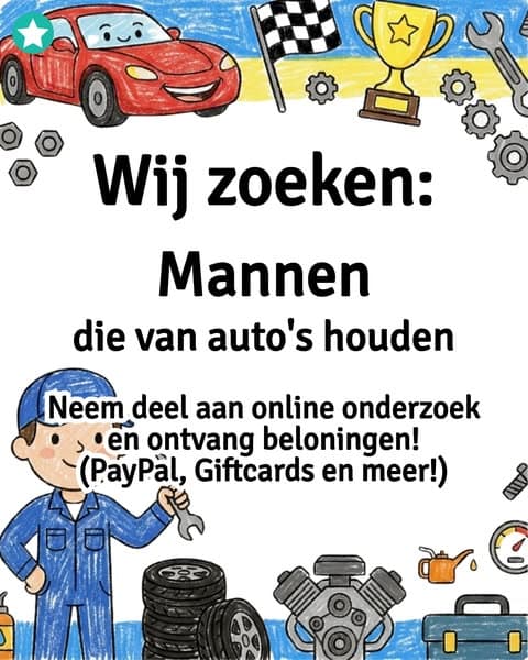 We zijn op zoek naar mannen die van auto's houden. Je mag houden wat je krijgt!