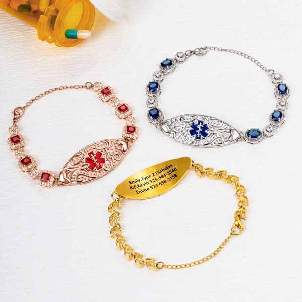 Personalized Zircon Medical ID Bracelet Dainty Jewelry with Engraved Emergency Medical Information Birthday Gift for Women Diabetic Patients