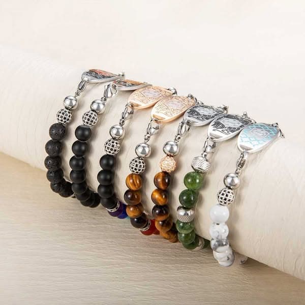 Custom Medical Alert Bracelet, 7 Chakras Beaded Emergency Bracelet, Medical Id Bracelet, Engraved Bracelets for Grandma/Grandpa, Christmas Gift