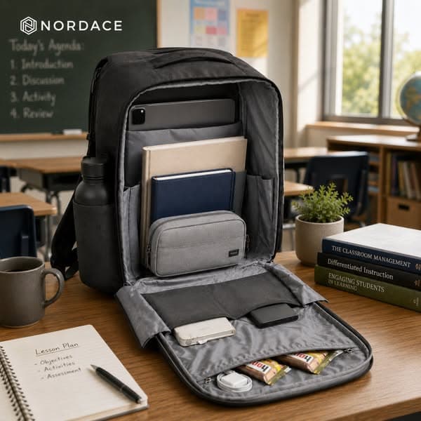Black Teacher Backpack With Open Storage For Laptop And Daily Essentials