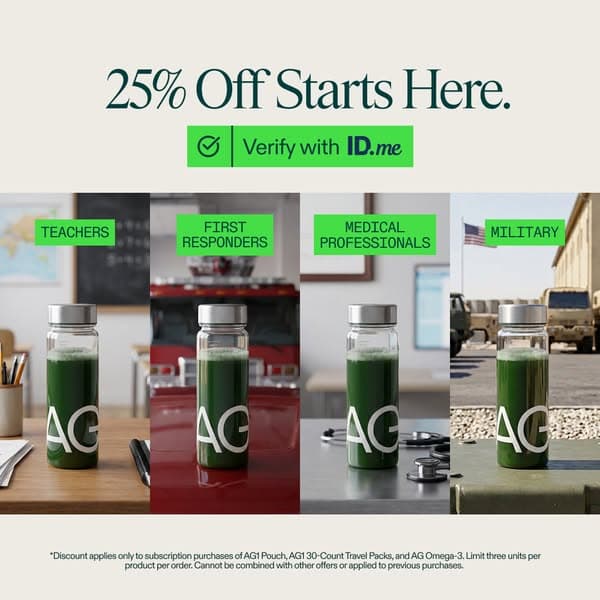🍎 25% OFF AG1 for Teachers