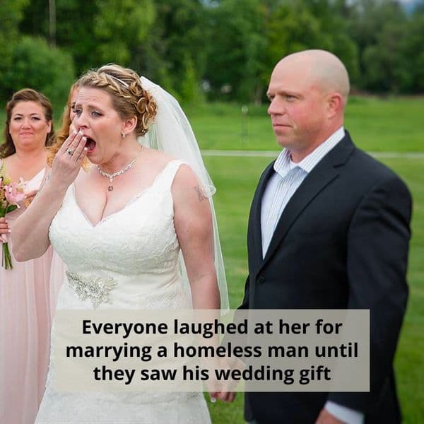 Wedding Guests Laugh At Homeless Groom — Then He Gives Bride His Gift