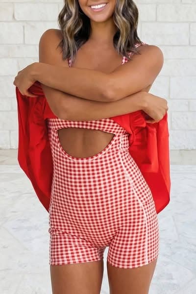 Faux 2 Pc Gingham Contrast Patchwork Loose Mini Dress