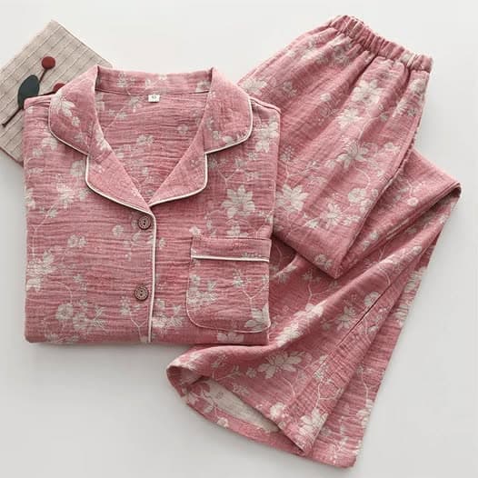 Ownkoti Vintage Floral Jacquard Cotton Linen Pajamas