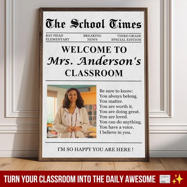 The Back To School Times Teacher Newspaper - Personalized Photo Poster