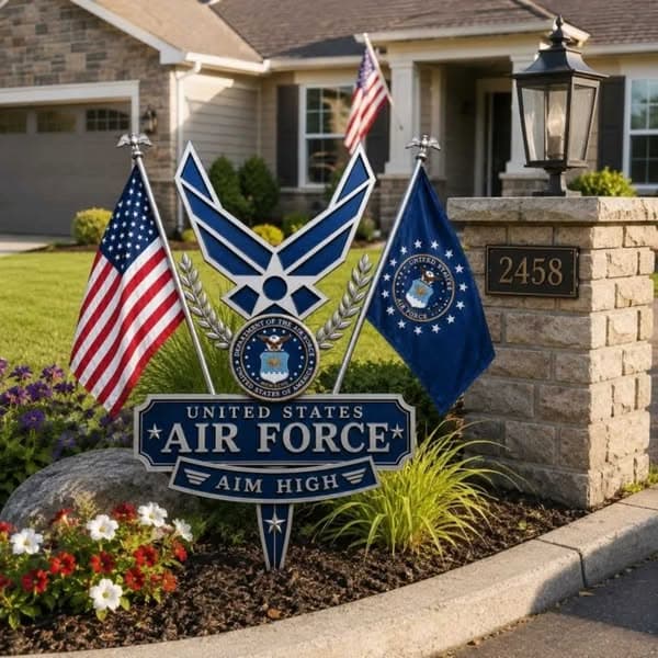 Patriotic Service Tribute Garden Stake Sign, Veteran Memorial Yard Ornament, Outdoor Plaque, Retirement/Veterans Day Gift for Former Service Members