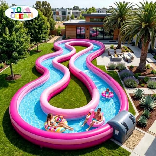 Commercial Inflatable Lazy River, Pink Wavy and Water Slide for Party Rental Business