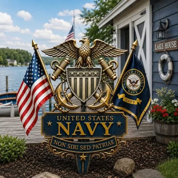 Patriotic Service Tribute Garden Stake Sign, Veteran Memorial Yard Ornament, Outdoor Plaque, Retirement/Veterans Day Gift for Former Service Members