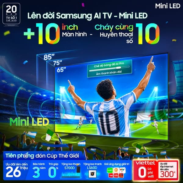 Thăng hạng 10 inch trên Samsung AI TV Mini LED