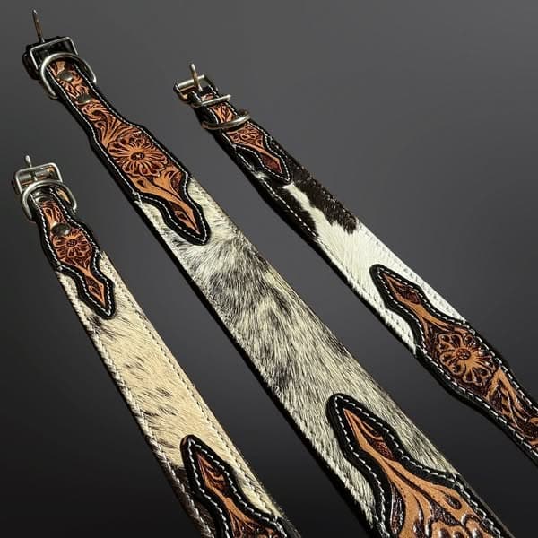 Western Tooled Leather Cowhide Dog Collar