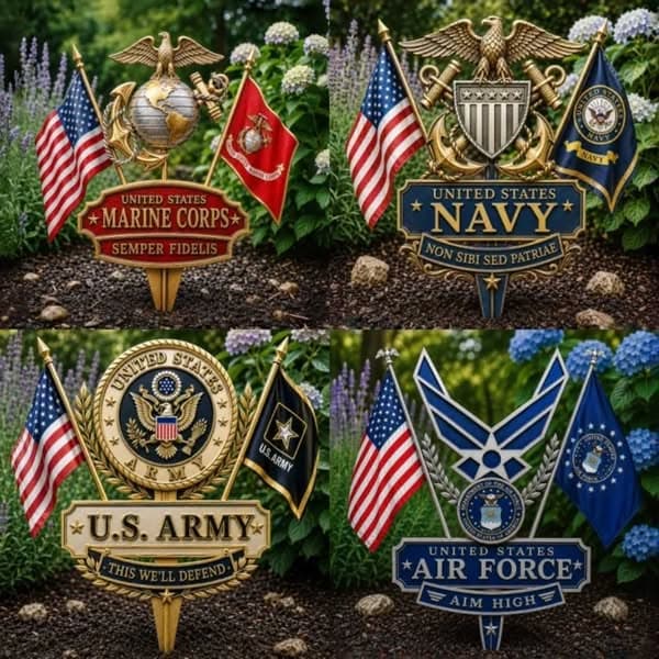 Patriotic Service Tribute Garden Stake Sign, Veteran Memorial Yard Ornament, Outdoor Plaque, Retirement/Veterans Day Gift for Former Service Members