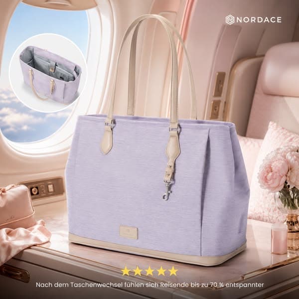Helllila Flug-Shopper Für Laptop, Pass Und Kleine Reise-Essentials In Griffnähe