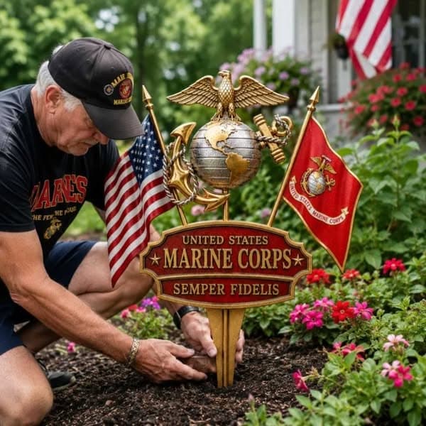 Patriotic Service Tribute Garden Stake Sign, Veteran Memorial Yard Ornament, Outdoor Plaque, Retirement/Veterans Day Gift for Former Service Members