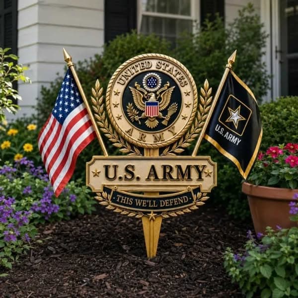 Patriotic Service Tribute Garden Stake Sign, Veteran Memorial Yard Ornament, Outdoor Plaque, Retirement/Veterans Day Gift for Former Service Members