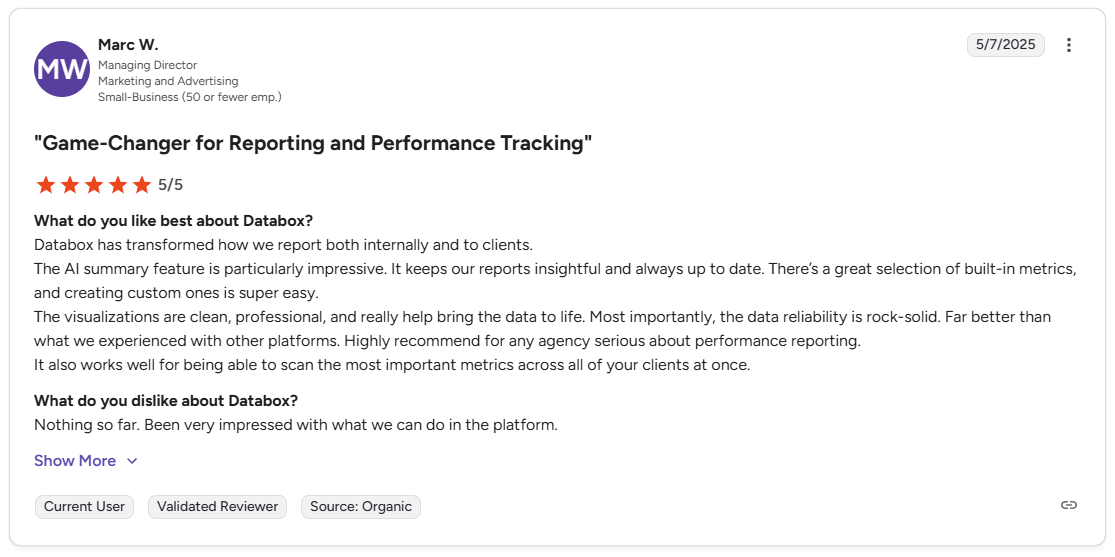 Databox G2 review - positive