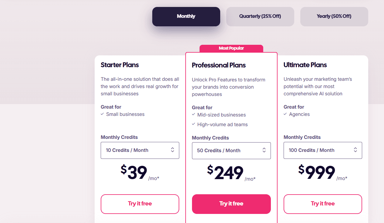 AdCreative.ai pricing