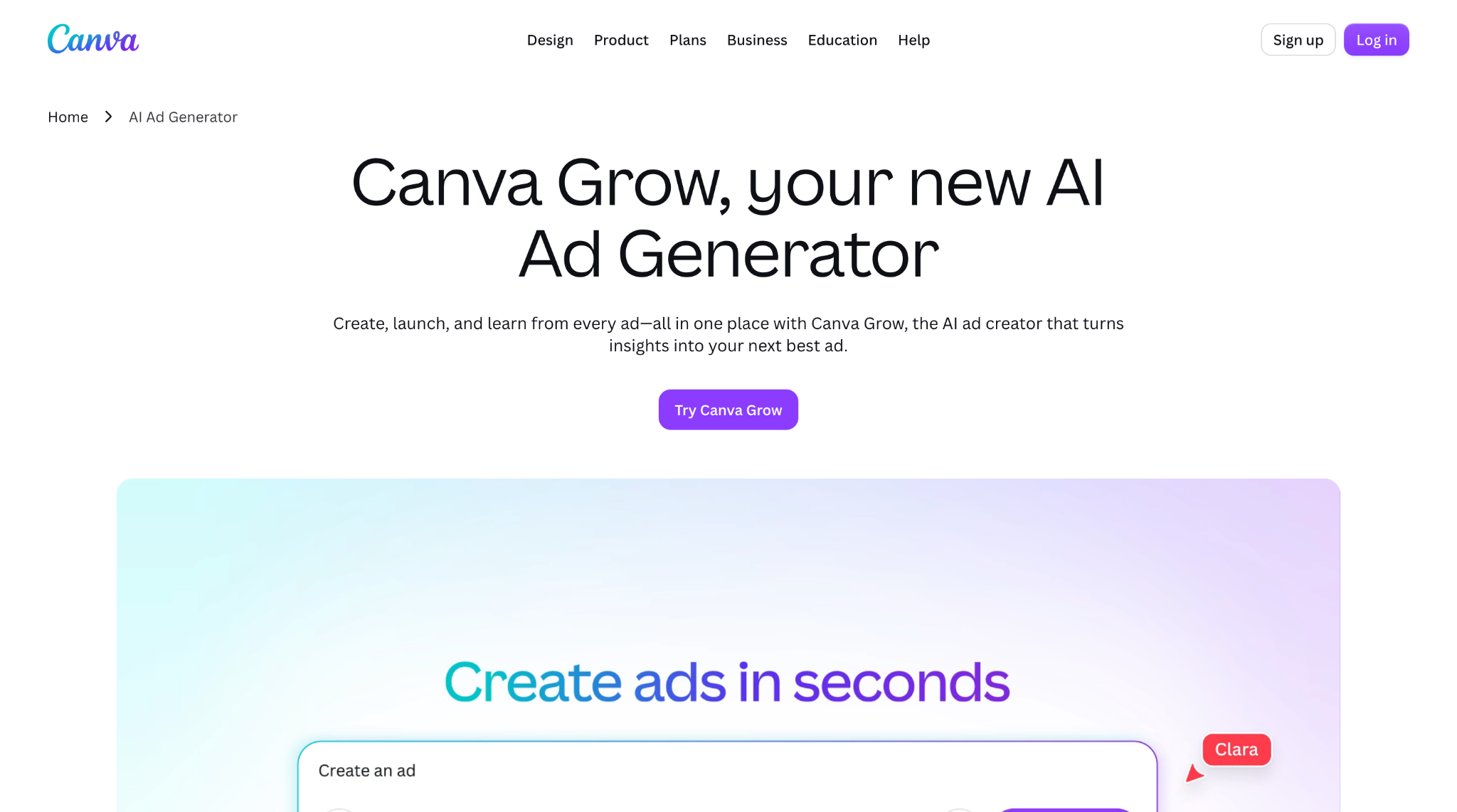 Canva Grow homepage