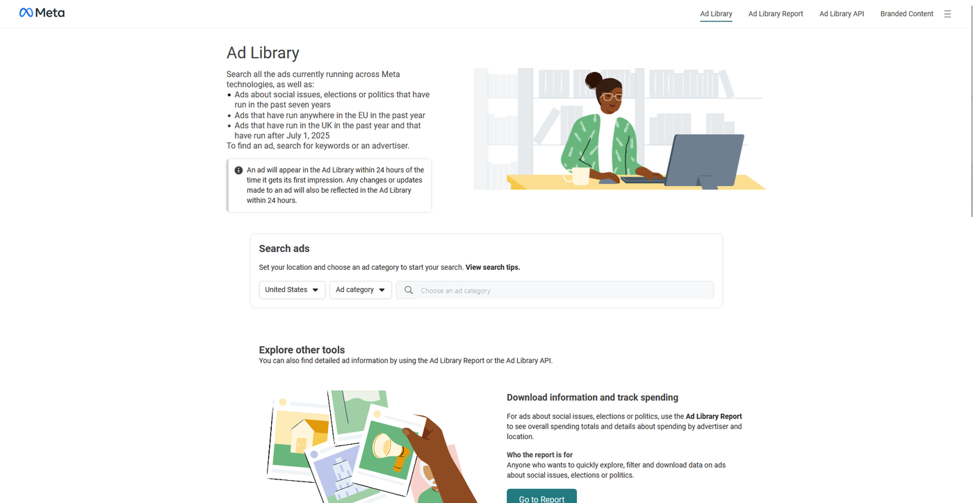 Meta ad library homepage