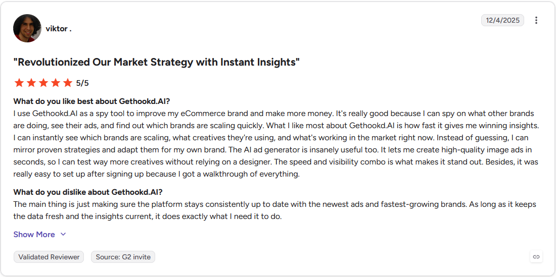 G2 review by viktor rating Gethookd.AI 5 out of 5 stars