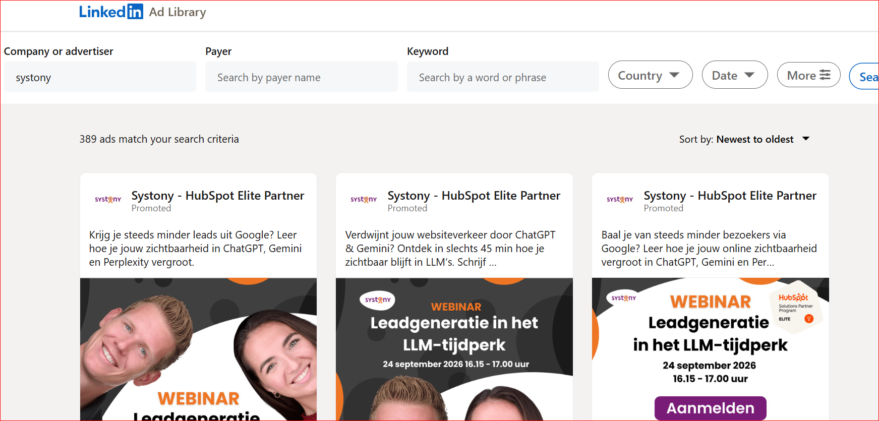 LinkedIn Ads Library search results example