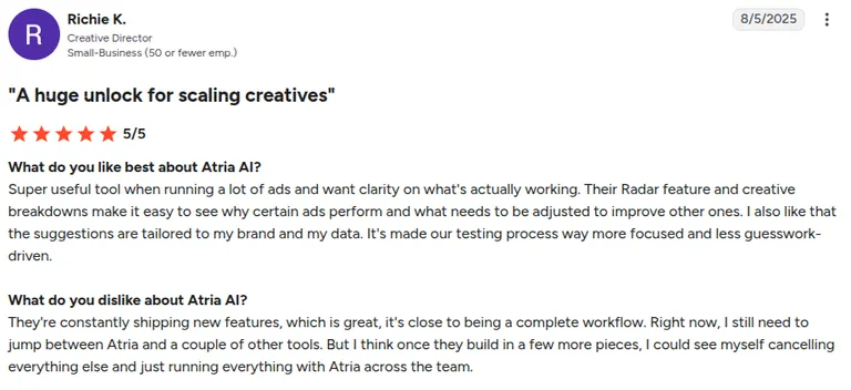 Positive G2 Atria review by Richie K.