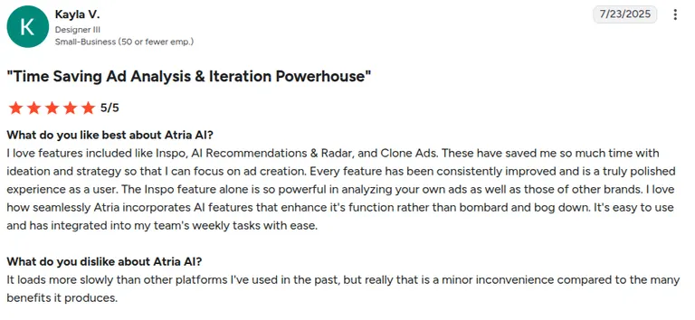 G2 Atria review by Kayla V.