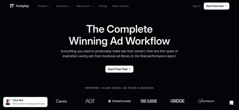 Screenshot of Foreplay homepage.