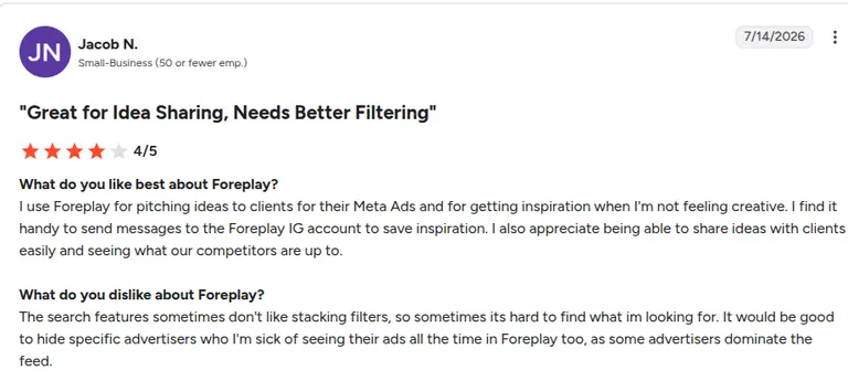 G2 review for Foreplay by Jacob N.