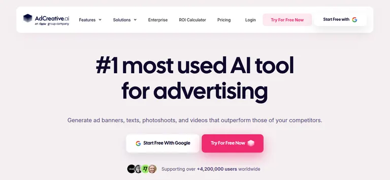 Screenshot of AdCreative.ai homepage.
