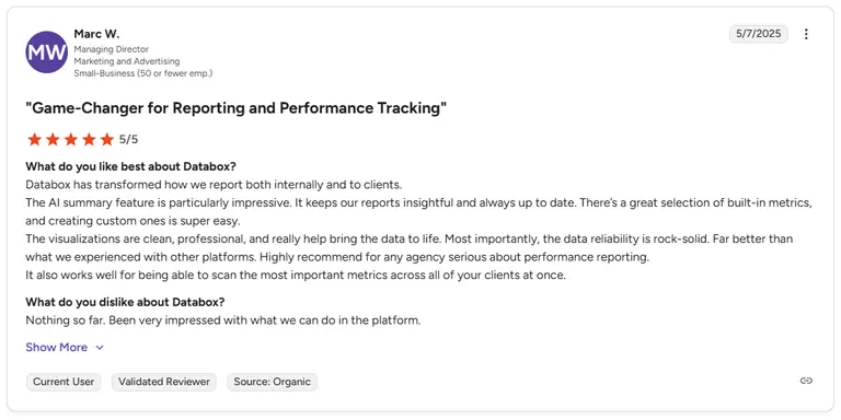 Databox G2 review - positive