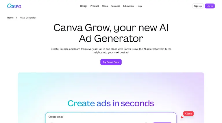 Canva Grow homepage