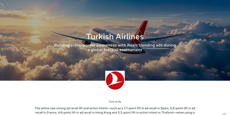 Screenshot of Turkish Airlines Facebook case study