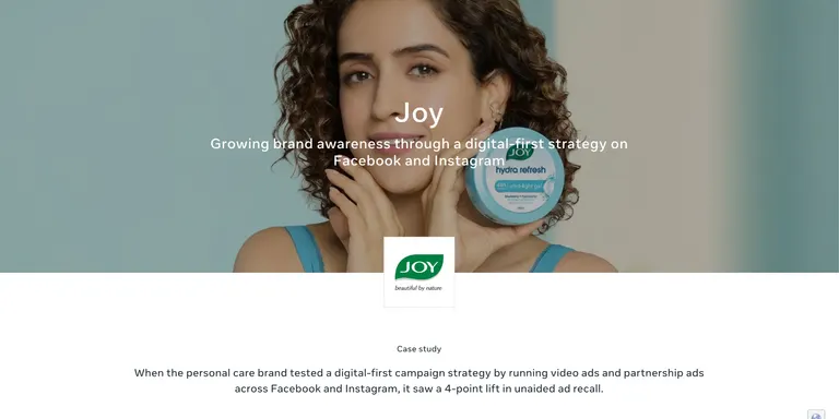 Screenshot of Joy Facebook case study