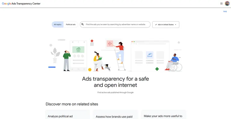 Google Ads transparency center homepage