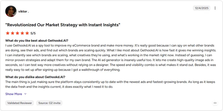 G2 review by viktor rating Gethookd.AI 5 out of 5 stars