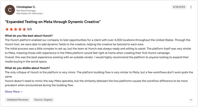 Review by Christopher C. on G2
