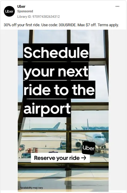 Screenshot of Uber ad from the Meta Ad Library.