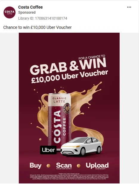 Screenshot of Costa Coffee ad from the Meta Ad Library.