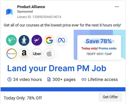 Screenshot of Product Alliance ad from the Meta Ad Library.