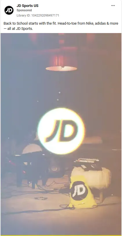 Screenshot of JD Sports ad from the Meta Ad Library.