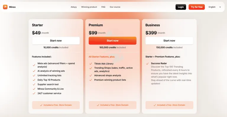 Minea pricing