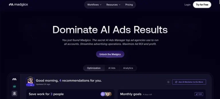 Screenshot of Madgicx homepage.
