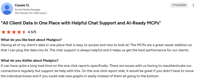 G2 review of Madgicx by Cassie O.