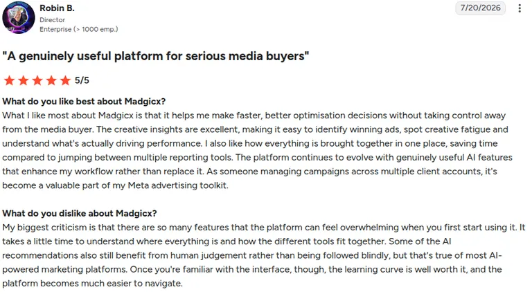 G2 review of Madgicx by Robin B.